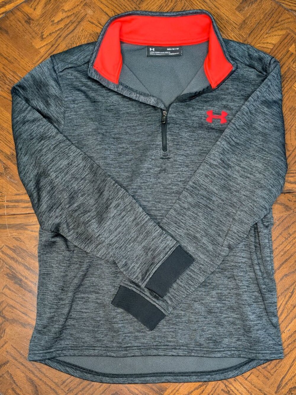 Under Armour Pullover - Men's M - Gray and Orange Quarter Zip Sweatshirt Jacket